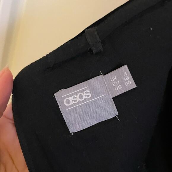ASOS Dress Women's 2 Black Night Velvet Asymmetric Bandeau Neck Mini Lined Zip - Picture 3 of 11